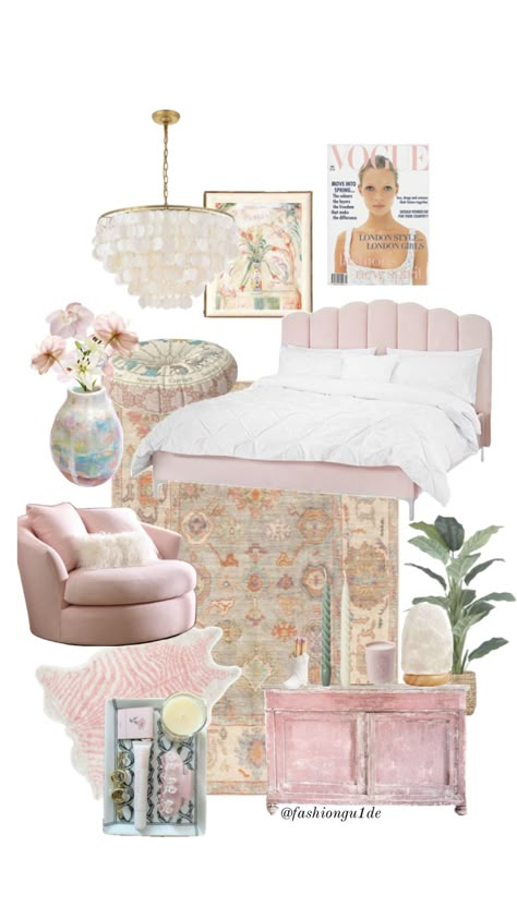 #bedroomideas #homedecor #aesthetic Blush Pink Aesthetic Room Ideas, Room Ideas Aesthetic Light Pink, Feminine Bedroom Ideas Colour Schemes, Chic Girly Bedroom, Emily In Paris Room Decor, Colorful Girly Bedroom, Shabby Chic Bedroom Aesthetic, Europe Room Aesthetic, Girly Vanity Room