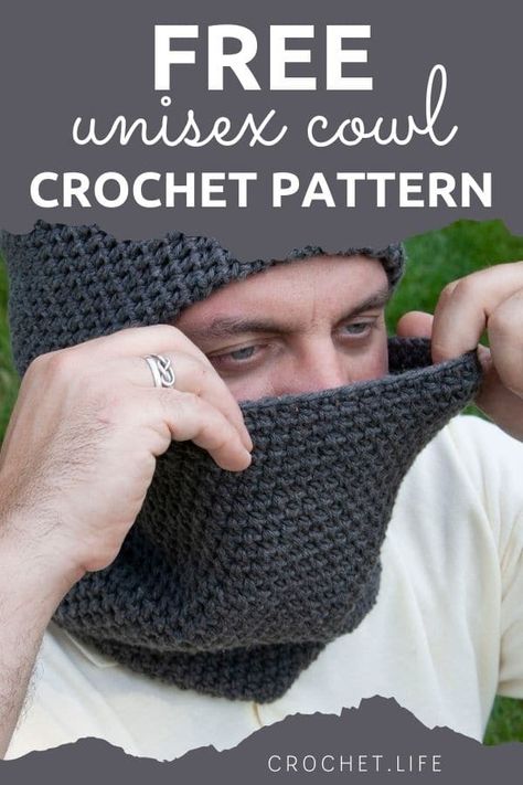 Crochet Gift For Men Free Pattern, Crochet Hooded Cowl For Men, Man Hat Crochet Pattern Free, Crochet Neck Warmer For Men, Crochet Mens Neck Warmer Free Pattern, Mens Crochet Cowl Pattern Free, Crochet Neck Gator Free Pattern, Mens Crochet Cowl, Crochet Neck Gaiter Free Pattern