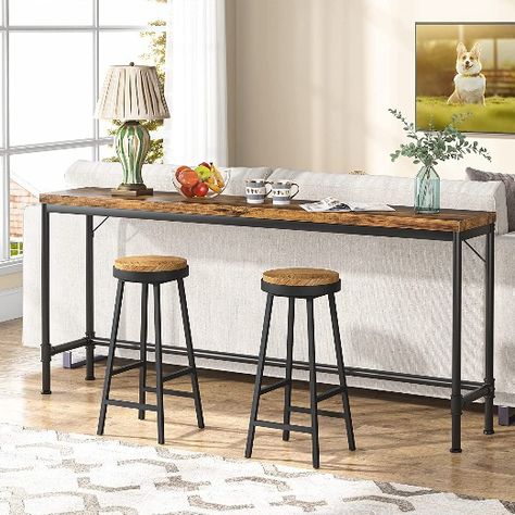 Industrial Rustic Style: Defined by its clean lines and minimalist design, this understated console table brings a touch of industrial inspiration to your living room or entryway. Simultaneously, made to tie in with your unique style easily. Dimensions:70.86"L x 13.77"W x 37.4"H. Whether you choose to use it in your foyer as a console table, living room as a sofa table or home pub as a bar height table, this long console table will quickly and easily transforms every space with endless uses.🔥 Industrial Hallway Table, Extra Long Console Table, Table Behind Couch, Narrow Sofa Table, Narrow Sofa, Long Sofa Table, Long Console, Long Console Table, Console Table Living Room