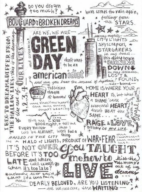 Green Day <3 Green Day Lyrics, Billy Joe Armstrong, Music Doodle, Billie Joe Armstrong, Lyric Art, Pop Punk, Green Day, Song Quotes, My Chemical Romance