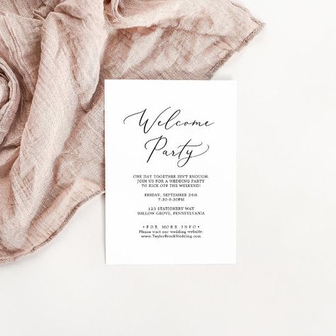 Delicate Black Calligraphy Wedding Welcome Party Enclosure Card Welcome Party Wedding Invitations, Wedding Welcome Party Invitation, White Welcome Party, Simple Destination Wedding, Welcome Party Invitation, Summer Calligraphy, Wedding Welcome Party, Romantic Minimalist, Wedding Typography