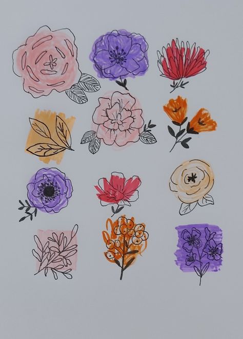 Easy marker drawing - #easy #doodles #drawings #flowers Copic Flower Drawings, Aesthetic Marker Drawings Easy, Easy Drawings With Highlighters, Pretty Marker Drawings, Copic Marker Drawings Easy, Marker Art Flowers Easy, Floral Marker Art, Small Marker Drawing, Easy Art Markers