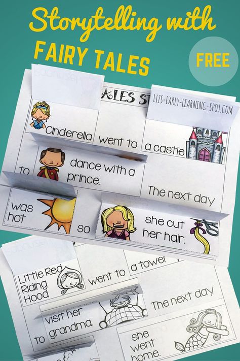 Storytelling with Fairy Tales -This printable uses a (very) short story from The Little Mermaid, Little Red Riding Hood, Cinderella and Rapunzel Fairy Tale Activities, Fairy Tales Unit, Fractured Fairy Tales, Reading Night, Vocabulary Book, Fairy Tale Theme, Up Board, Fairy Tales For Kids, Fairytale Stories