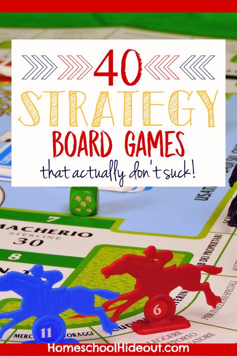 Strategy board games are all the rage. We've rounded up the top 40 that the whole family will fall in love with, no matter their age!  #boardgames #learninggames #homeschooling  #homeschoolfun Strategy Games For Kids, Board Game Ideas, Activities Elementary, Homeschool Fun, Educational Board Games, Homeschool Social Studies, Homeschool Board, Homeschool Tips, Strategy Board Games