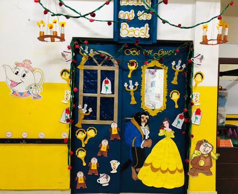 Book week themed decor for the classroom. Inspired by Fantasy world characters. Beauty And The Beast Classroom Door, Beauty And The Beast Classroom Theme, Beauty And The Beast Classroom, Magical Classroom, Halloween Door Decorations Classroom, Teaching Rules, Classroom Door Decor, Disney Classroom, School Hallways