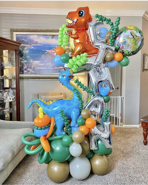 Dino Balloon Bouquet, Dinosaur Balloon Bouquet, Dinasour Birthday, Balloon Bouquet Delivery, Dinosaur Birthday Theme, Safari Animals Birthday, Dinosaur Balloons, Boys First Birthday Party Ideas, Dinosaur Themed Birthday Party