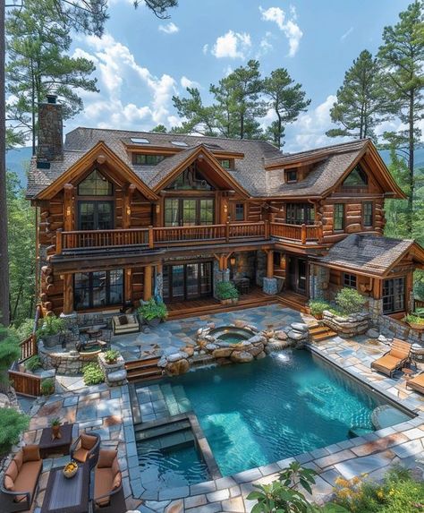 Luxury Exterior, Lake Homes, Rustic Exterior, Large House, Mountain Homes, Cabin In The Woods, Stone Houses, Dream House Exterior, Cabin Homes