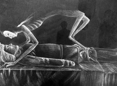 What Is Sleep, Rem Sleep, Bad Dreams, Creepy Art, Dark Art, Skeleton, Sleep, Bed, Drawings