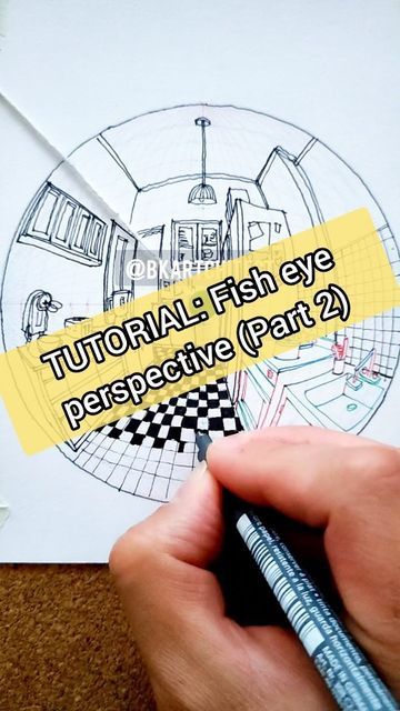 bkartchitect01 on Instagram: "FREE WORKSHOP!!!! CHECK THE COMMENTS! #tutorial #fisheye #perspective #art #drawing #inktober #instagood #illustration #technique" How To Draw Fishbowl Perspective, Fisheye Art Tutorial, Fisheye Room Drawing, Fisheye Perspective Drawing Room, Fish Eye Lens Drawing Tutorial, Fish Eye Perspective Tutorial, Fisheye Tutorial, Fisheye Perspective Drawing Tutorial, Fisheye Perspective Drawing Reference