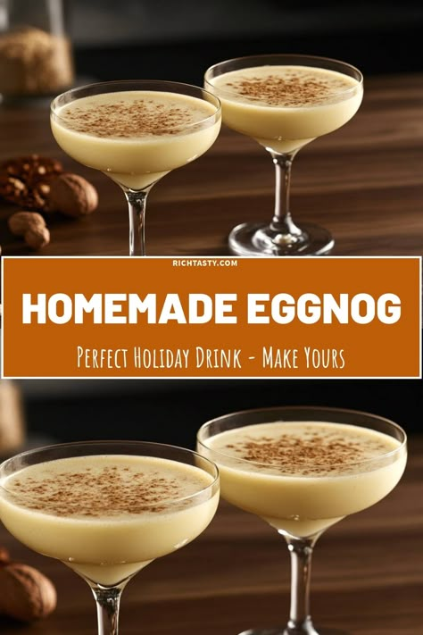 This homemade eggnog is the perfect holiday drink! Smooth, creamy, and infused with warm spices, it’s sure to bring festive cheer to your gatherings. I love making this classic recipe from scratch – it’s so much better than store-bought! Top it off with a sprinkle of nutmeg for an extra touch. Cheers to cozy nights and delicious drinks! Diy Egg Nog, Spiced Eggnog Recipe, Thick Eggnog Recipe, Alton Brown Eggnog Recipe, Egg Nogg Recipe, Egg Nog Recipe Homemade, Easy Eggnog Recipe, Classic Eggnog Recipe, Egg Nog Recipe Easy