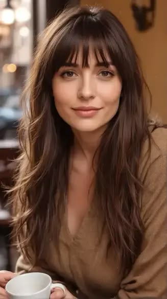 22 Stunning Long Hair with Bangs Styles: Find Your Perfect Look for 2024 French Long Hair With Bangs, Bangs And Straight Long Hair, Birkin Hairstyle, Bangs With Very Long Hair, Haircut Long With Bangs, Center Parted Bangs, Face Framing Haircut For Long Hair Bangs, Jlo Bangs, Haircut Ideas For Long Hair With Bangs