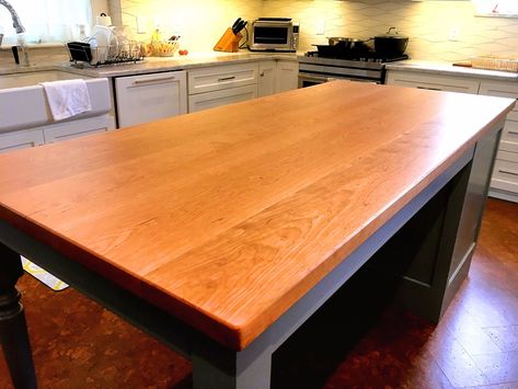 Flat Grain American Cherry - Southside Woodshop Cherry Butcher Block Countertops, Reclaimed Wood Counter, Wormy Chestnut, Butcher Block Table, Table Kitchen Island, Block Table, Island Countertops, Wood Mosaic, Reclaimed Oak