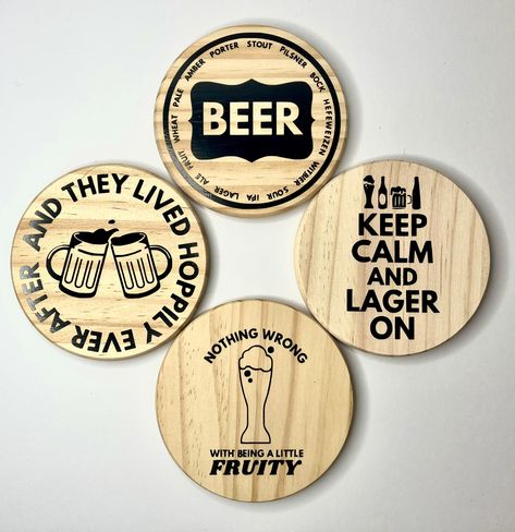 Fruit Beer, Woodworking Ideas, Wooden Coasters, Wood Coasters, Unfinished Wood, Vinyl Designs, Pine Wood, Coasters, Woodworking