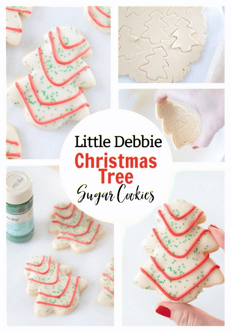 Little Debbie-inspired Christmas tree sugar cookies are a twist on the original snack cake inspiration. Dipped in frosting they are easy to make! Little Debbie Christmas Tree Cookies, Christmas Tree Treats, Christmas Tree Sugar Cookies, Tree Sugar Cookies, Cookies 2023, Little Debbie Christmas Tree, Edible Christmas Gifts, Store Bought Frosting, I Want Everything