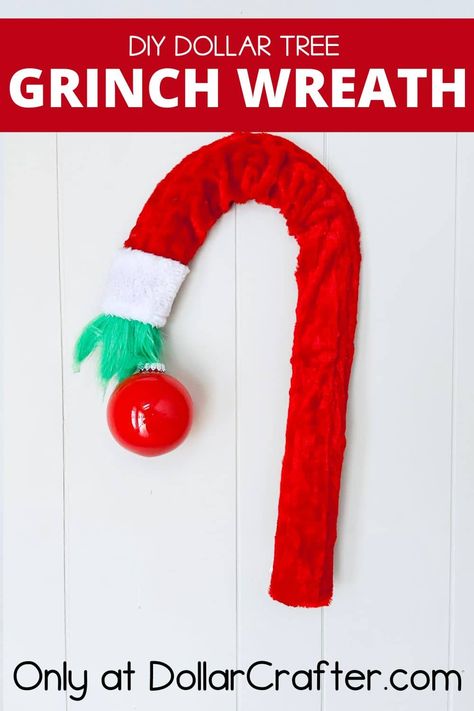 Make your heart grow three sizes with this easy DIY Dollar Tree Grinch Wreath—because the Grinch can spread a little Christmas joy too! Diy Grinch Arm For Tree, Diy Grinch Wreath How To Make, Dollar Tree Grinch Wreath, Diy Grinch Legs For Tree, Grinch Wreaths Christmas, Dollar Tree Grinch, Grinch Wreath Diy, Diy Grinch Wreath, Grinch Crafts Diy