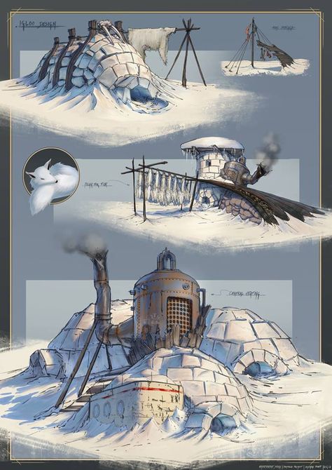 Igloo Drawing, City Building Game, Arctic Landscape, Environment Props, The Industrial Revolution, Building Concept, Frank Frazetta, Landscape Concept, D D Maps