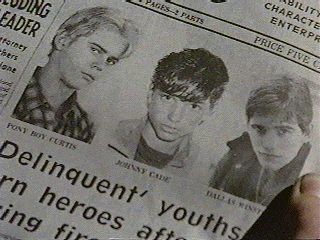 Our faces in the newspaper.We're 'Heroes'!Cuz that sure is tough... The Outsiders Movie, Greaser Aesthetic, Ponyboy Curtis, The Outsiders Cast, Outsiders Movie, The Outsiders Greasers, Dallas Winston, The Outsiders 1983, Movie Trivia