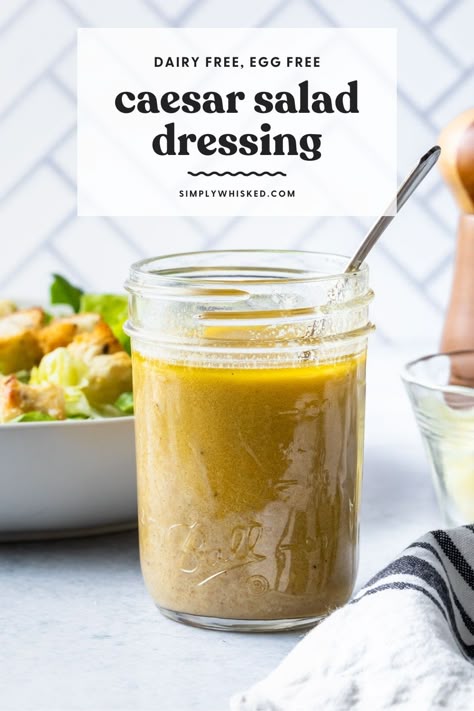 Skip the heavy, creamy dressing and make this easy, Caesar vinaigrette instead. This homemade caesar salad dressing recipe only takes a few minutes and contains no raw egg. Plus, it’s healthy, dairy free and paleo friendly so you can enjoy it whenever you want. Caesar Vinaigrette, Dairy Free Caesar Dressing, Easy Caesar Salad Dressing, Homemade Caesar Salad, Caesar Salad Dressing Recipe, Homemade Caesar Salad Dressing, Homemade Caesar, Salad Dressing Recipe, Creamy Dressing