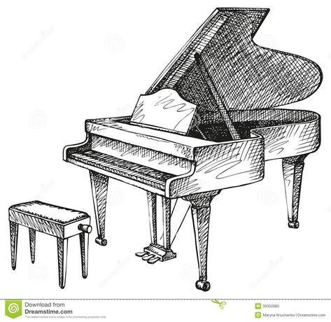 Grand Piano And Stool Piano Drawing, Piano Tattoo, Piano Lessons For Beginners, Piano Art, Piano Stool, Music Drawings, Music Artwork, Playing Piano, Grand Piano