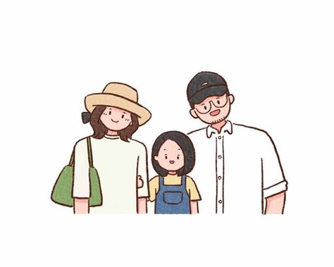 Family Of 3 Drawing, Doodle Family, Family Doodle, Portrait Doodle, 가족 일러스트, Illustrated Family Portrait, Three Characters, Drawing Cartoon Faces, Chibi Cat