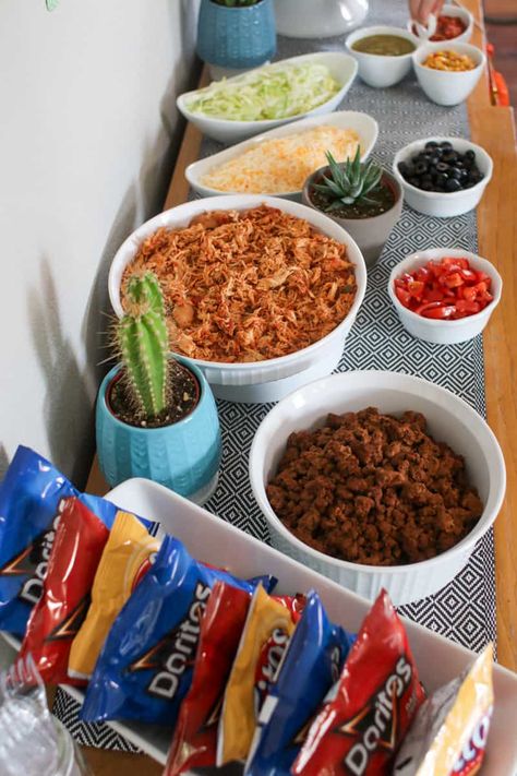 Throwing a Walking Taco Bar Party - Hairs Out of Place Walking Taco Bar Party Doritos, Birthday Party Walking Taco Bar, Taco Goodbye Party, Walking Taco Display, Walking Tacos Party Ideas, Kids Taco Bar, Walking Tacos For A Crowd Parties Food, Walking Taco Birthday Party, Walking Tacos Bar Party