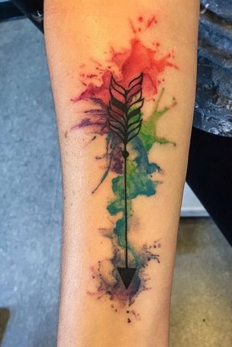 15 Arrow Tattoos That Are A Bullseye Watercolor Arrow Tattoo, Dragons Tattoo, Semicolon Tattoo, Geniale Tattoos, Tattoos Skull, Arrow Tattoo, Arrow Tattoos, Wolf Tattoos, Dream Tattoos