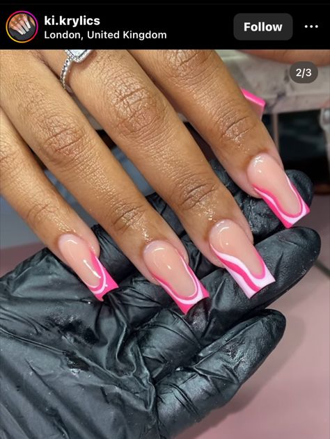 Thick Thread, Girly Acrylic Nails, Glow Nails, French Acrylic Nails, Short Square Acrylic Nails, Unique Acrylic Nails, Acrylic Nails Coffin Short, Short Acrylic Nails Designs, Pink Acrylic Nails