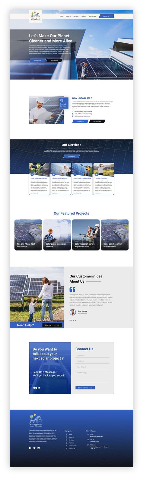 Website design for solar panel installation and solar panel maintenance company. #solarpanelwebdesign #webuidesign #uidesign #websitedesign #webdesign #uiux #uiuxdesign Solar Panel Website Design, Solar Website, Company Website Design, Solar Energy Design, Roofing Design, Web Development Programming, Web Design Websites, Email Template Design, Solar Companies