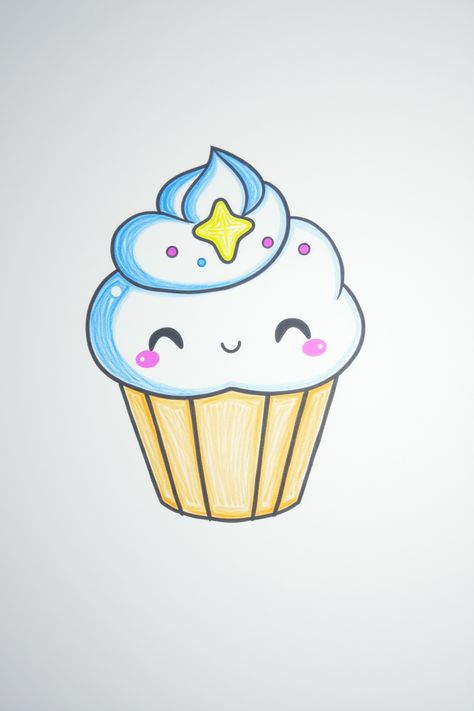 Check Out This Cute Cupcake Drawing & 12+ Other Cupcake Drawing Ideas! #drawing #drawinginspiration Cupcake Drawing Easy, Cute Cupcake Drawing, Cupcake Outline, Black And White Cupcakes, Space Cupcakes, Hibiscus Flower Drawing, Cherry Blossom Drawing, Candy Drawing, Cupcake Illustration