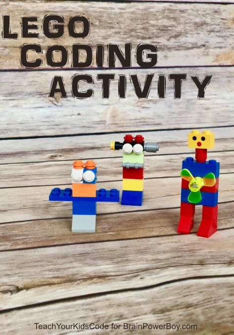 Coding Activity with LEGO using LEGO bricks to make robots. Lego Enrichment Activities, Homeschool Lego Activities, Lego Coding, Coding With Legos, Coding For Elementary Students, Diy Science Projects, Coding Classes For Kids, Coding Games, Teaching Coding