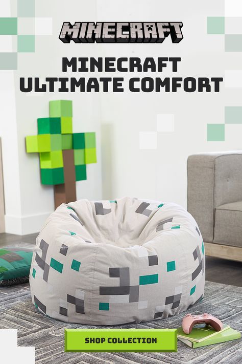 Minecraft Beanbag, Minecraft Room Ideas, Boys Minecraft Bedroom, Minecraft Bedroom Ideas, Bedroom Minecraft, Minecraft Bedding, Minecraft Room Decor, Minecraft Bedroom Decor, Minecraft Bedroom