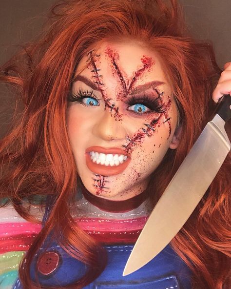 Chucky Halloween Costume, Chucky Makeup, Teal Makeup, Chucky Costume, Chucky Halloween, Glam Eye Makeup, Classy Halloween Costumes, Cute Halloween Makeup, Pretty Halloween