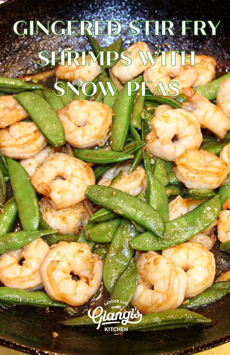 Gingered Stir Fry Shrimps with Snow Peas Snow Peas Recipe, Snow Pea, Steamed White Rice, Soy Chicken, Shrimp Stir Fry, Snow Peas, Ginger Recipes, Fried Shrimp, Global Recipes