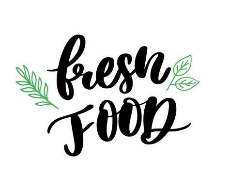 Fresh food lettering calligraphy rubber ... | Premium Vector #Freepik #vector #food #menu #leaf #green Food Calligraphy, Food Lettering, Syllable Types, Healthy And Unhealthy Food, Diy Jar, Restaurant Social Media, Food Doodles, Food Menu Template, Eco Logo