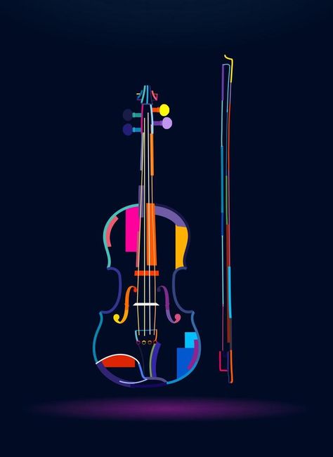 Violin with bow, abstract, colorful drawing. Vector illustration of paints Violin Art, Colorful Drawing, Music Illustration, Music Coloring, The Violin, Drawing Vector, Spray Paint Art, Music Images, Musical Art