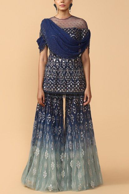 Kurta Sharara Set, Kurta Sharara, Tarun Tahiliani, Blue Tulle, Dress Indian Style, Sharara Set, Indian Designer Outfits, Indian Designer Wear, Churidar