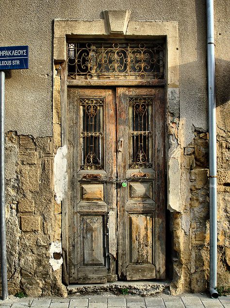 Old Door ~ Nicosia city, Cyprus ~   by Φ-Filippos-Κ,  via Flickr Old Door, Old Doors, Doors, Building, Stone