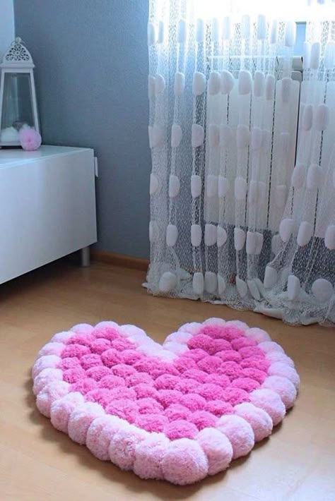 Pom Pom Rug Diy, Pink Nursery Rug, Sensory Area, Diy Pom Pom Rug, Pompon Diy, Nursery Area Rug, Pink Girl Room, Pom Pom Blanket