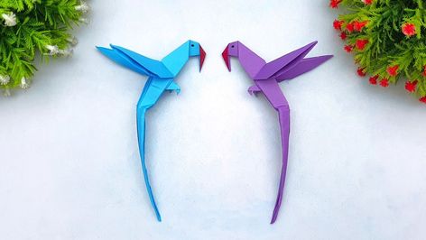 DIY How To Make Easy Paper Parrot | Paper Bird Making Ideas | Handmade Paper Parrot Making Tutorial | origami, paper, craft, tutorial | How to fold paper parrot step by step - School project ideas - Paper art and crafts #Crafts #PaperParrot #Origami | By Mr. Creator Origami Parrot Step By Step, Paper Parrot, School Project Ideas, Origami Parrot, Pretty Origami, Origami Paper Craft, Paper Bird, Tutorial Origami, Paper Birds