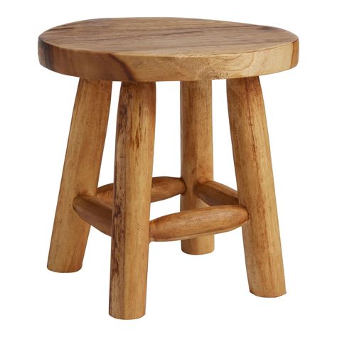 Mini Teak Wood Decorative Stool - World Market Glamping Business, Bathroom Addition, Rugs Outdoor, Bath Redo, Wooden Plant Stands, Round Stool, House Furniture Design, Wood Stool, Wooden Stools