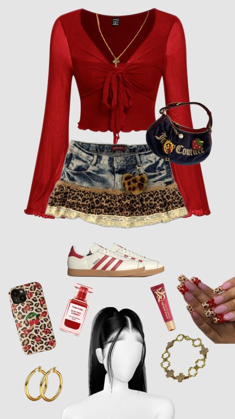 Red Y2K baddie outfit #fyp #outfitinspo #outfit #y2kaesthetic #y2k #red #outfitcheck Trippie Red Concerts Outfits, Y2k Bday Outfit, Red And Black Outfits Baddie, Red Tube Top Outfit, Red Y2k Outfit, Y2k Baddie Outfits, Red Heels Outfit, Cheetah Print Outfits, Red Tube Top