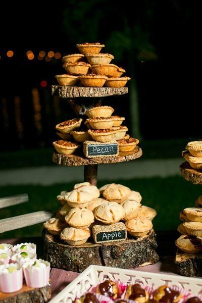 Seven Ways to Serve Pie at Your Wedding Buffet Dessert, Diy Desserts, Catering Ideas, Rustic Fall Wedding, November Wedding, Wedding Dessert, Outdoor Wedding Reception, Mini Pies, Dessert Buffet