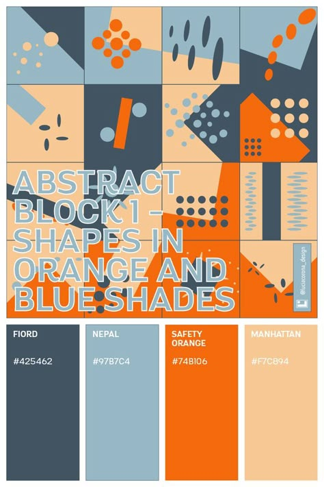 Color Schemes Graphic Design, Blues And Orange Color Palette, Blue Orange Palette Color, Color Palette Orange And Blue, Orange Blue Color Scheme, Basketball Color Palette, Colour Palette Graphic Design, Abstract Art Color Palette, Orange Yellow Blue Color Palette