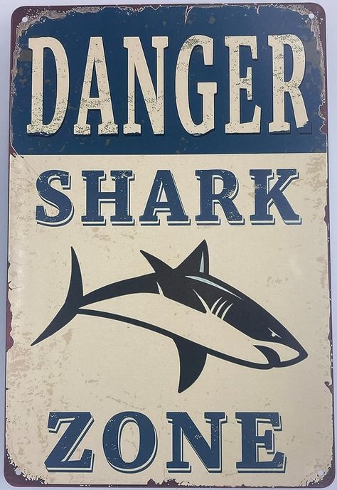 Amazon.com: Tin Sign Bar Plaque | Metal Wall Decor Poster | Danger Shark Zone 8 x 12 in. | Classic Decorative Sign for Home Kitchen Bar Room Garage Decor | Warning Blue : Home & Kitchen Shark Posters For Room, Posters For My Wall, Room Decor For Blue Walls, Bedroom Sign Ideas, Poster For My Room, Where To Put Posters In Your Room, Blue Themed Posters, Posters To Make For Your Room, Blue Room Wall Decor