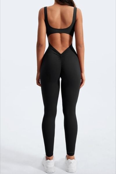 Women Sexy Backless Gym Bodycon Lizvette V Back Scrunch Butt Rompers Gym Jumpsuit, Black Backless Jumpsuits, Gym Sets, Women Back, Gym Aesthetic, Backless Jumpsuit, Gym Girl, Girl Fits, Gym Leggings