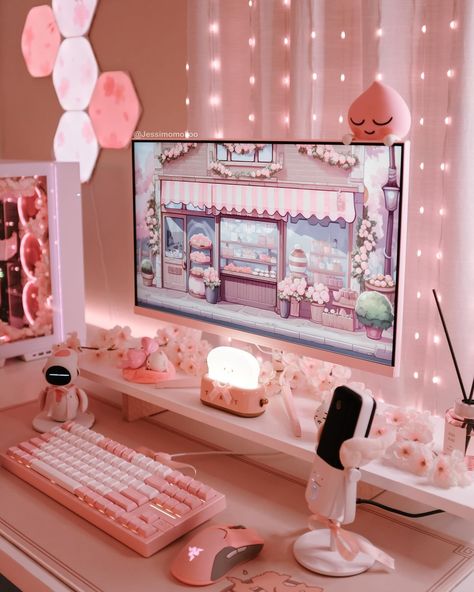 I’m in love with my sakura wallpapers from @viktojadesigns 🌸 There’s over 12 wallpapers plus 80 desktop icons! I love her artwork so much so you definitely need to check her out on Etsy! Literally so sweet and amazing! . .⁣ .⁣ #streamer #twitchstream #streamgirl #twitchtv #twitchcommunity #egirl #twitchgirls #gamergirl #gamer #gamergirls #pcgamer #pcgaming #twitch #twitchstreamer #gamingcommunity #twitchgamer #gaming #cute #streaming #twitchgaming #cutesetup #cutegaming #gamingsetup #pcsetup... Sakura Gaming Setup, Aly Core, Girly Gaming Setup, Gamer Girl Room, Pink Gaming Setup, Cozy Gamer, Gamer Bedroom, Gaming Desk Setup, Pink Games