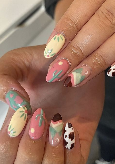 Cactus Nails, Aesthetic Cactus, College Nails, Ladybug Nails, Paw Print Art, Aztec Nails, Quartz Nails, Western Nails, Boho Nails