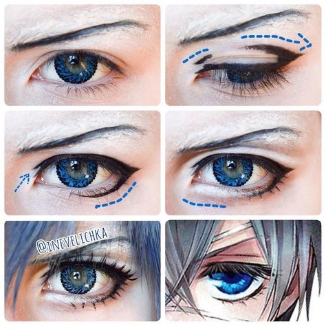 Anime Eyes Makeup, Anime Make-up, Ciel Cosplay, Ciel Phantomhive Cosplay, Cosplay Makeup Tutorial, Cartoon Makeup, Black Butler Cosplay, Anime Eye Makeup, Makeup Cosplay