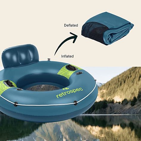 Amazon.com: ﻿﻿Retrospec Weekender Float River Tube for Lakes, Rivers, and Pools ﻿with 2 Cup Holders, Built-in Backrest and Wrap Around Grab Rope for Easy Transport - Adriatic Blue - 48” Inflated - 53” Deflated﻿ : Toys & Games Tubing Float, River Float Trip Essentials, Tubing River Hacks, Floating The River Essentials, Lake Inflatables, Pool Rafts, River Float, Tubing River, Water Adventure