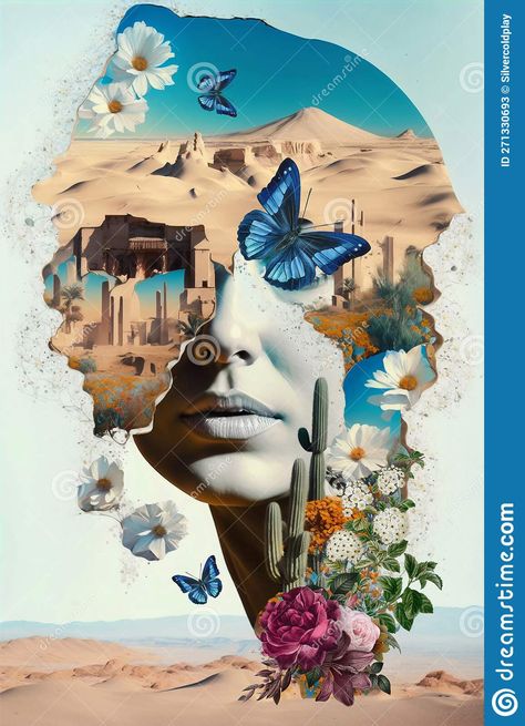 Collages Of Pictures, Surealism Collage Art, Digital Self Portrait Collage, Surreal Collage Art Photomontage, Poster Collage Design, Collage Self Portrait, Nature Collage Art, Photomontage Art, Desert Collage